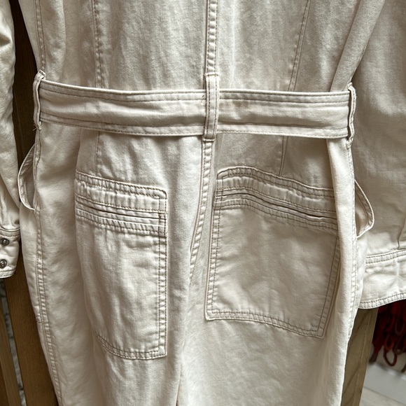 Free People Cream Zip Front Long Sleeve Denim Coveralls Jumpsuit - Picture 13 of 15